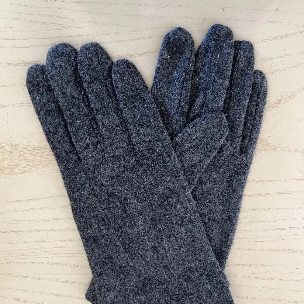 Winter Gloves Faux Cashmere Gray Plaid Cuff Touch Screen Smart